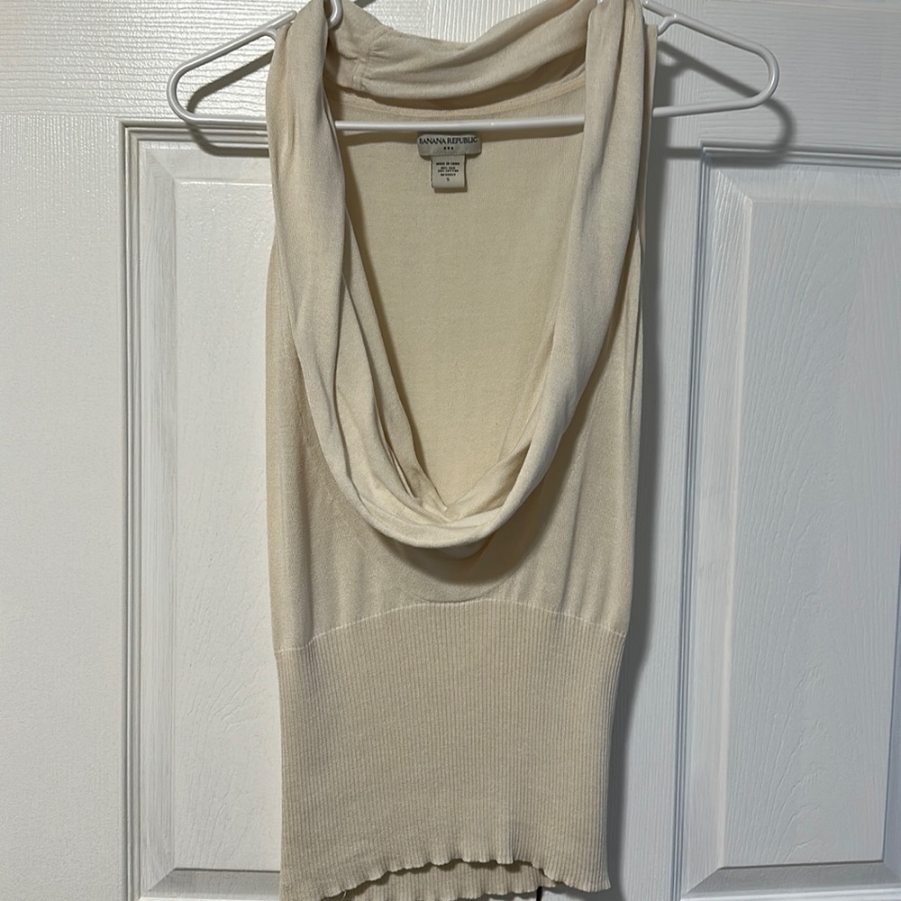 Banana Republic off-white deep cowl neck top, S